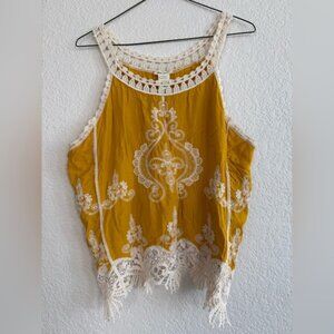 Ultra Pink Embroidered Yellow Top size Large boho